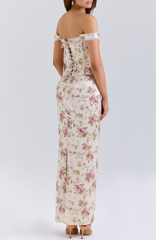 House Of Cb Womens Vintage Cream Print Isis Corseted Satin Maxi Dress In Neutral