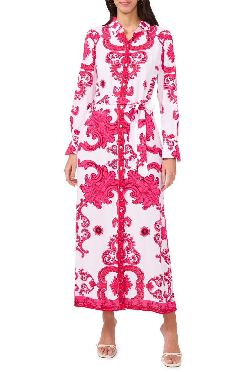 Halogen<sup>®</sup> Print Long Sleeve Belted Shirtdress, Main, color, 