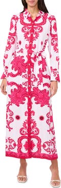 Halogen® Print Long Sleeve Belted Shirtdress