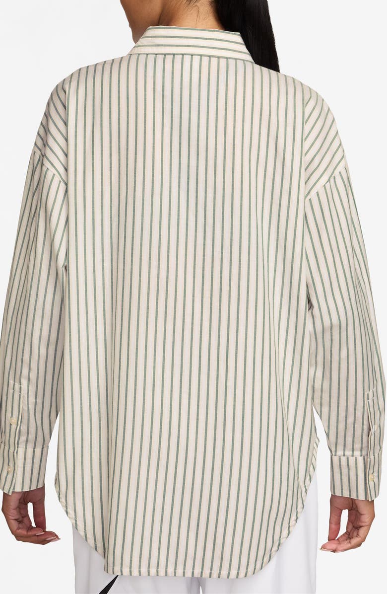 Nike Sportswear Oversize Stripe Cotton Button-Up Shirt, Alternate, color, Fir/ Light Orewood Brown