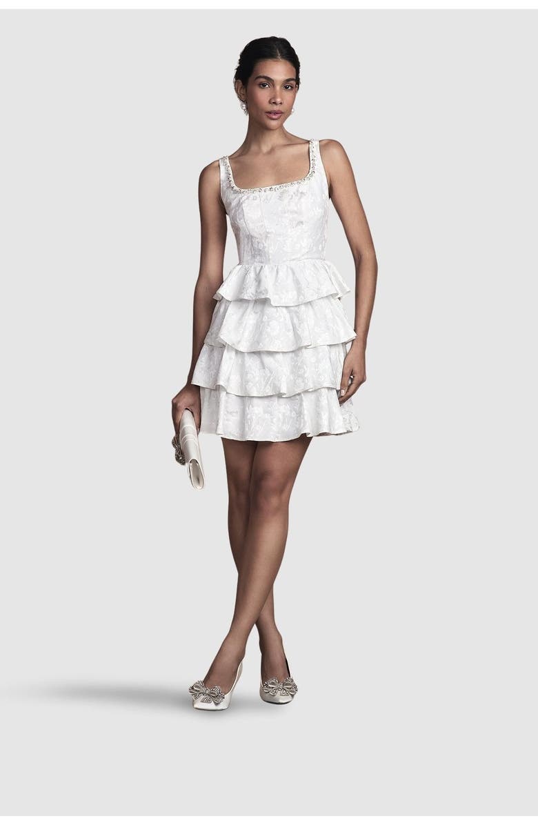 Coast Ruffle Hem Mini Wedding Dress, Main, color, Ivory