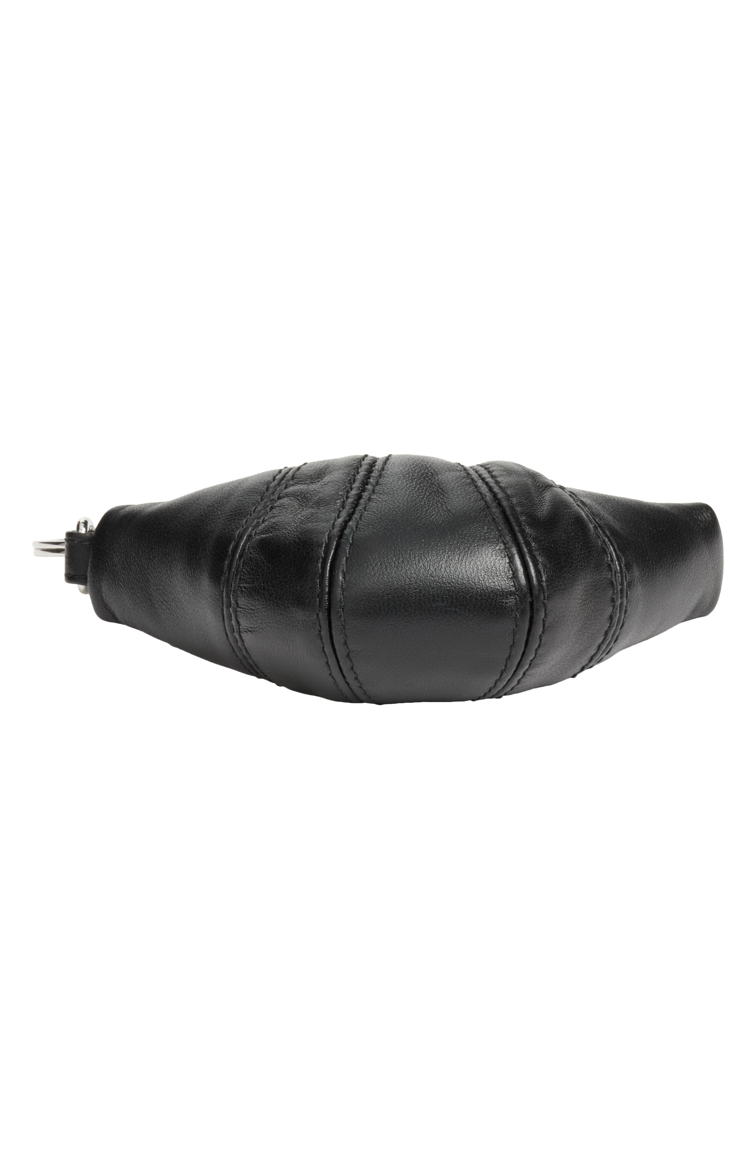 Mini Leather Croissant Key Ring, Alternate, color, BLACK