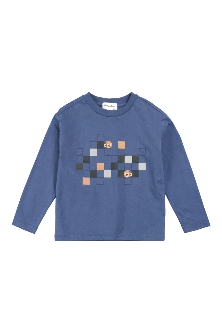 Kids' 8-Bit Monkey Print Cotton Sweatshirt, Main, color, BLUE DUSTY