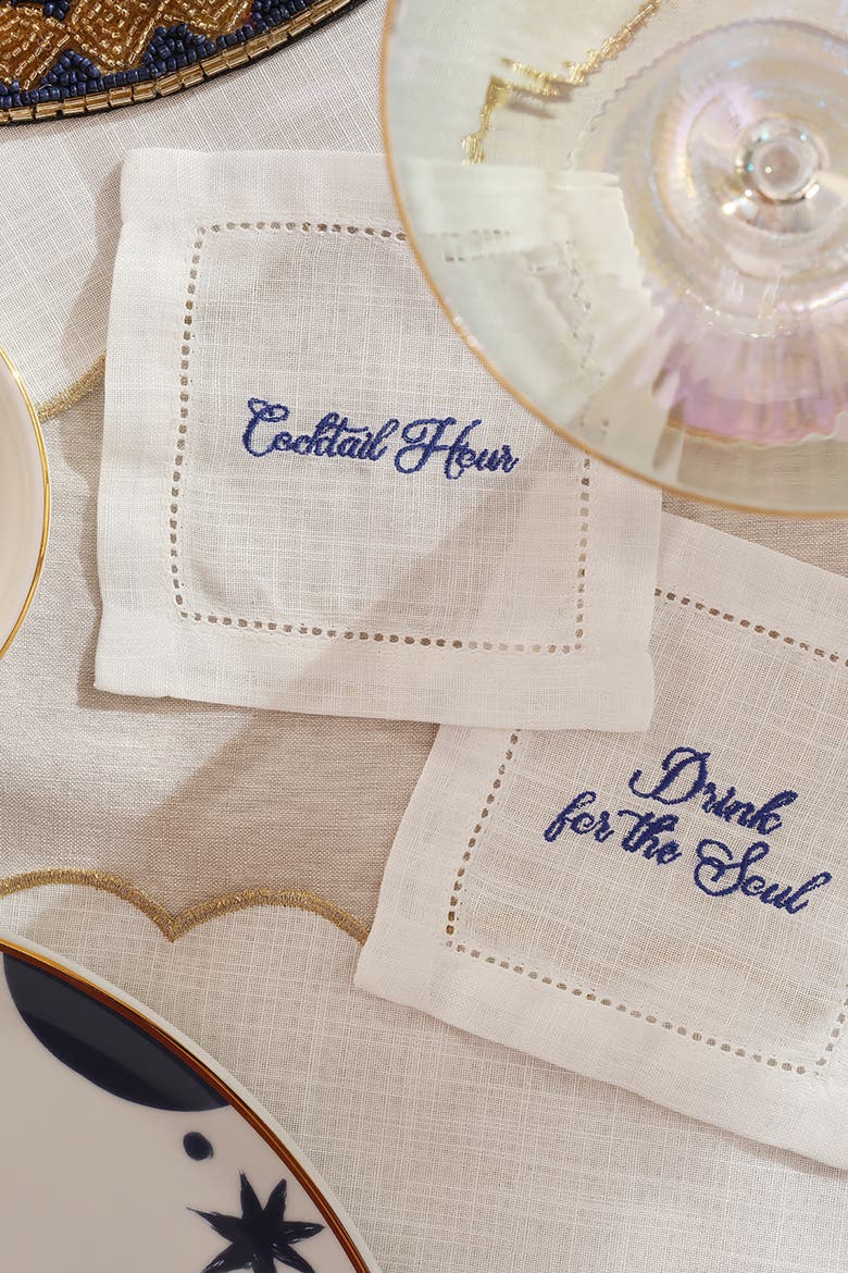 Prusa 4Pcs Embroidered 100% Polyester Cocktail Napkin 8 Pcs Set, Alternate, color, White