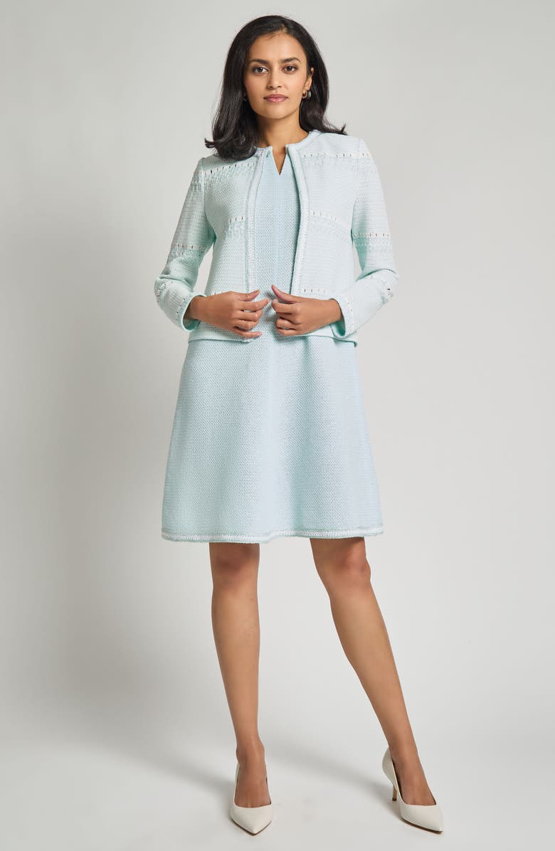 Misook Modern Fit Knit Jacket, Alternate, color, Aquatic/ White