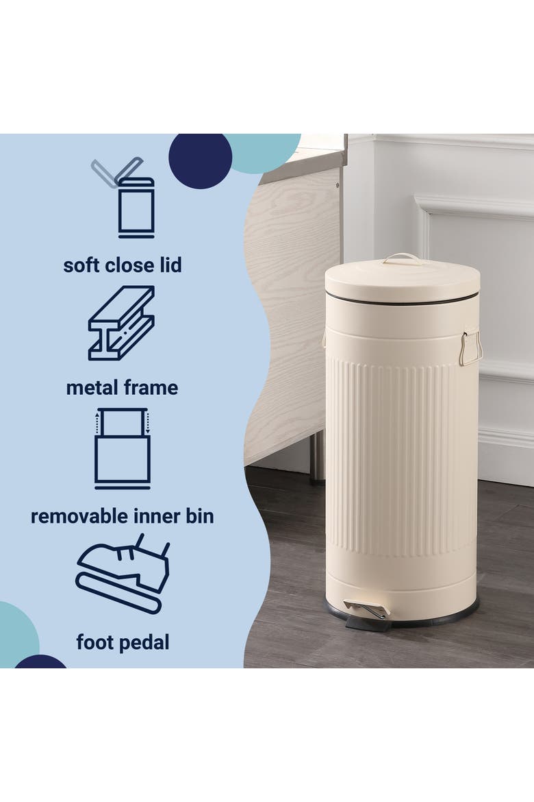 Theo Retro Step Trash Can with Soft-Close Lid and FREE Mini Trash Can, Alternate, color, Limestone Beige