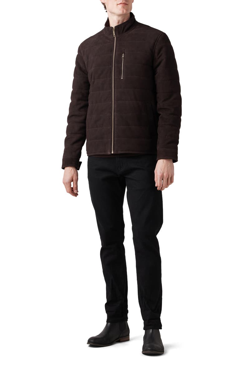Waverley Water Repellent Quilted Suede Bomber Jacket, Alternate, color, CHOCOLATE