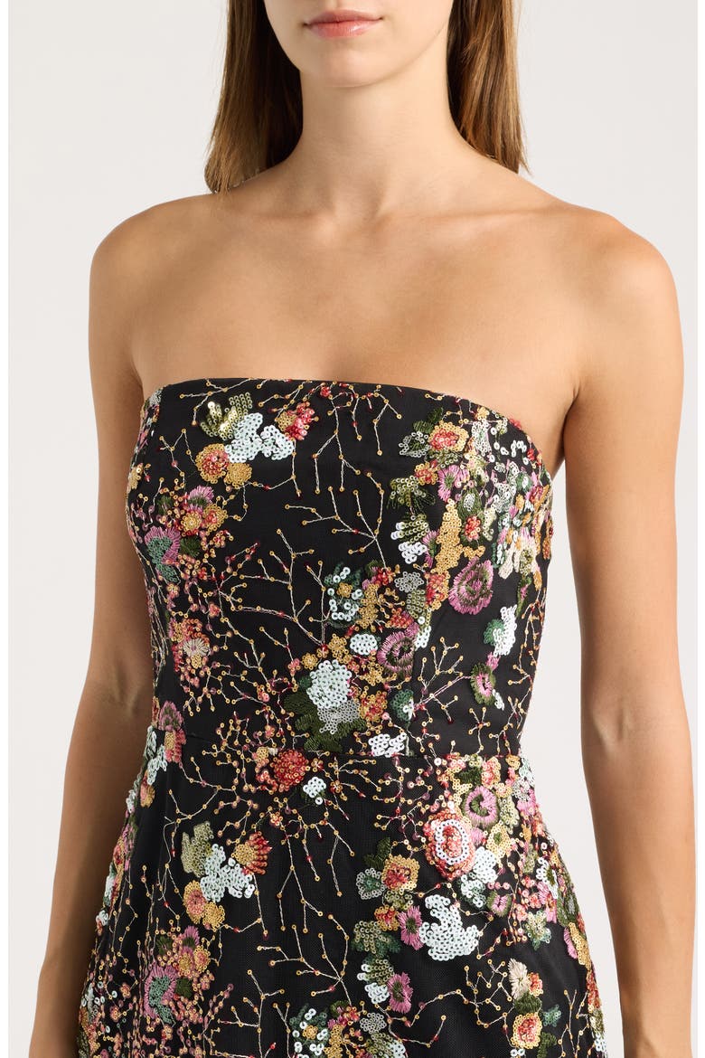 Floral Sequin Strapless Midi Dress, Alternate, color, BLACK MULTI