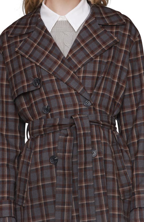 Avec Les Filles Plaid Button Back Belted Trench Coat In Brown