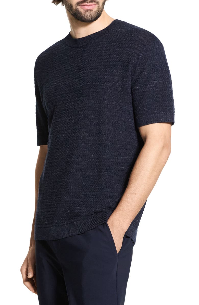 Theory Kolben Short Sleeve Linen & Cotton Blend Crewneck Sweater, Alternate, color, Baltic - Xhx