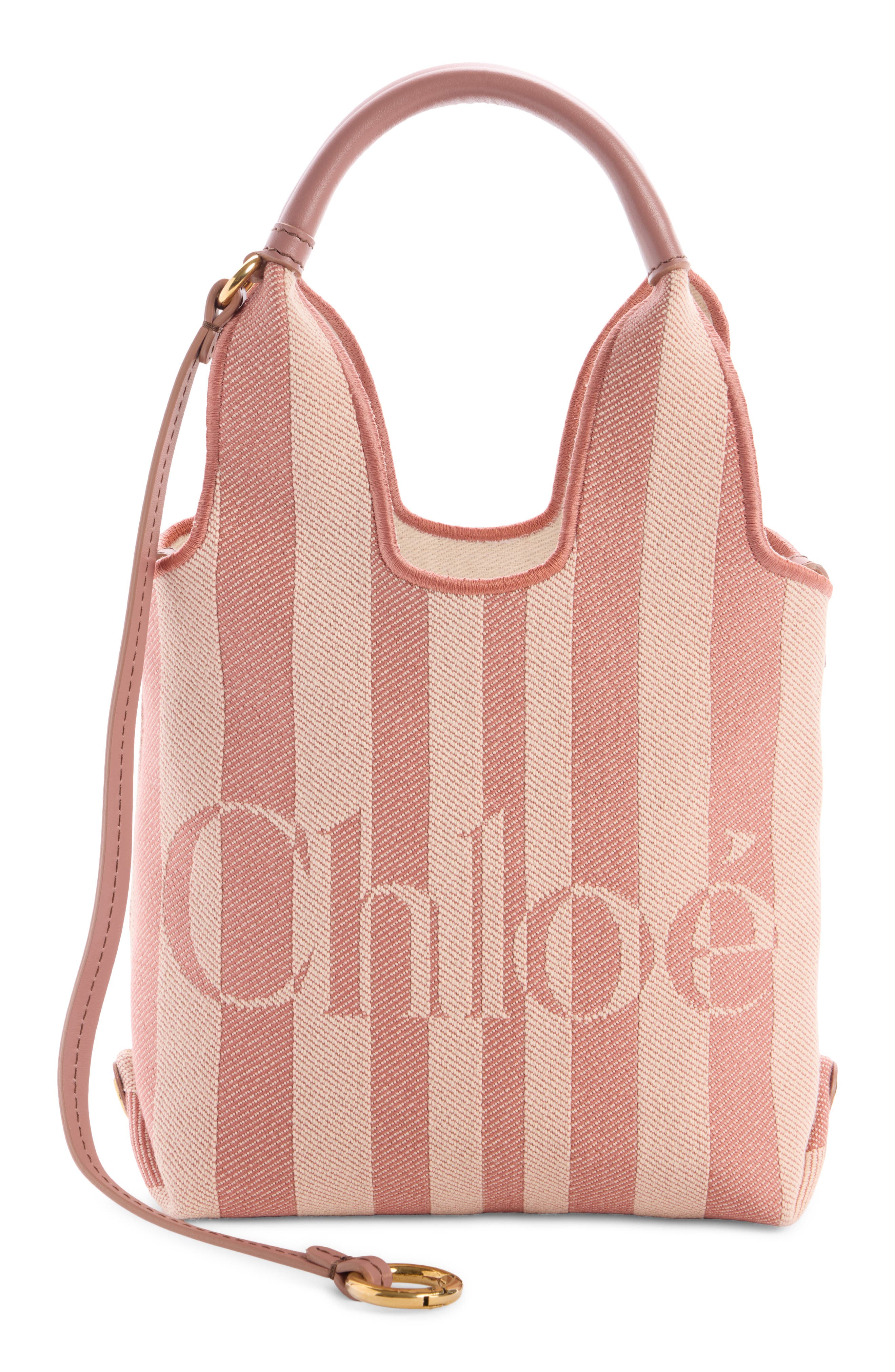 Chloé Mini Stripy Jacquard Stripe Crossbody Tote, Alternate, color, Nougat