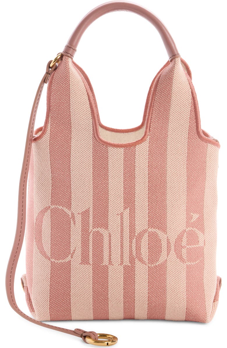 Chloé Mini Stripy Jacquard Stripe Crossbody Tote, Alternate, color, Nougat