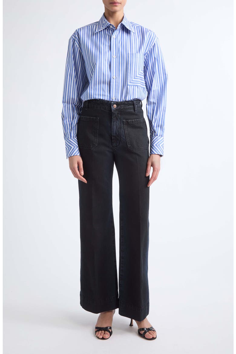 Pocket Detail Striped Cotton Shirt, Alternate, color, BLUE/ WHITE