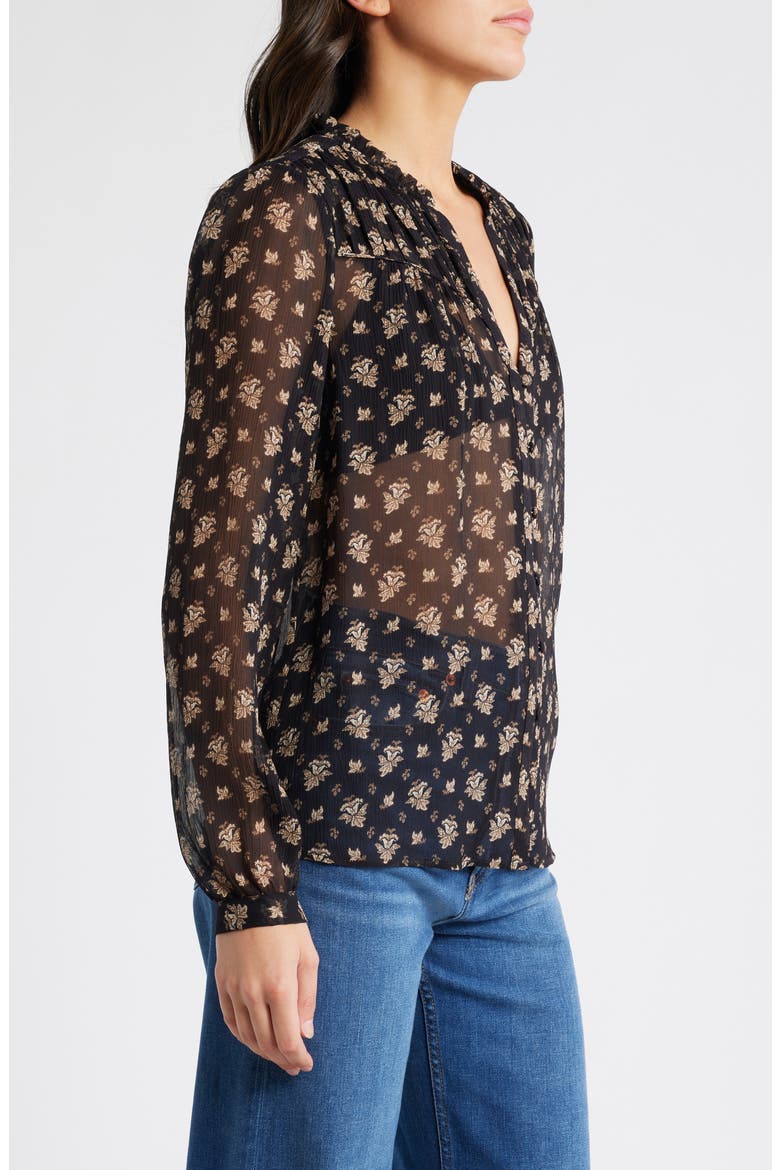 Monika Leaf Print Silk Button-Up Shirt, Alternate, color, BLACK MULTI