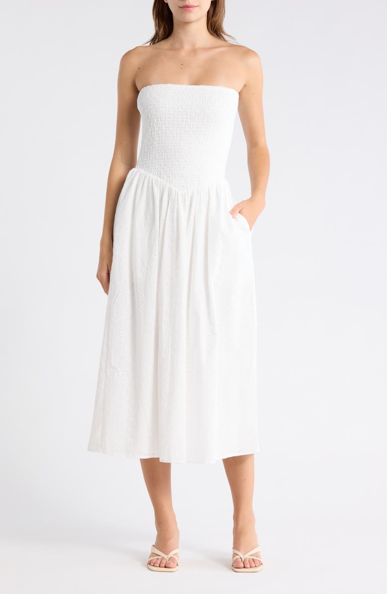 WAYF Smocked Convertible Dress, Main, color, Ivory