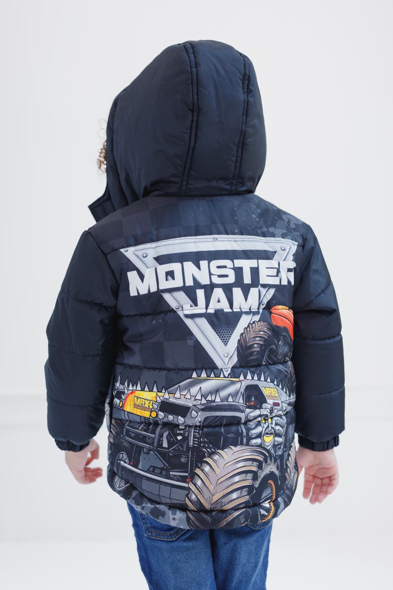 Hooded Puffer Jacket, Alternate, color, Monster Jam Black