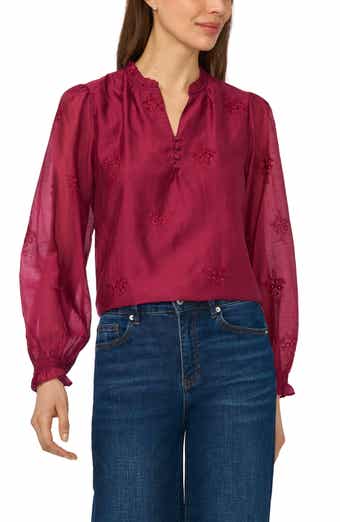Embroidered Ruffle Neck Top
