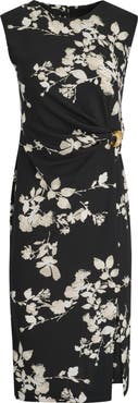 Donna Karan New York Floral Side Ruched Sheath Dress