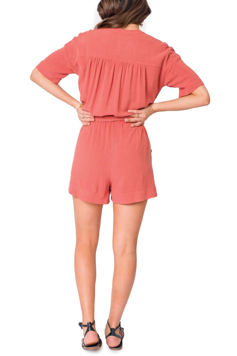 Short Sleeve Tie Waist Romper, Alternate, color, BRICK