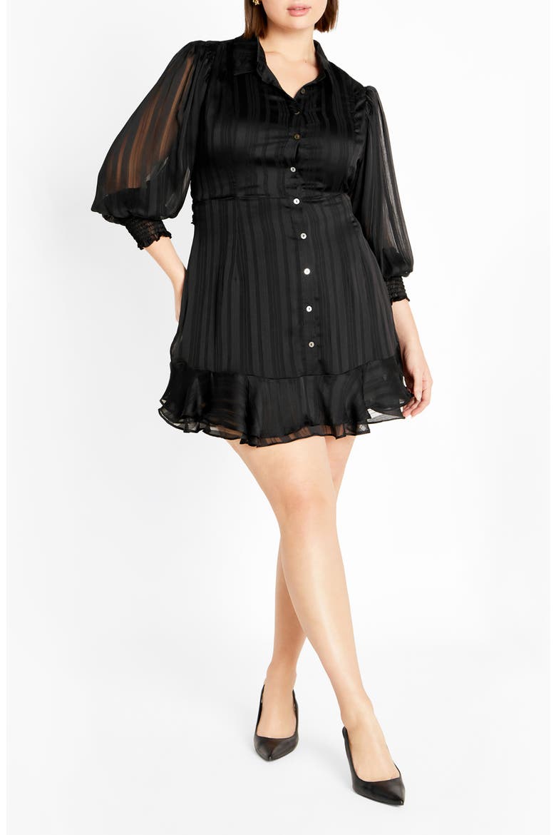 Journi Stripe Long Sleeve Shirtdress, Main, color, BLACK