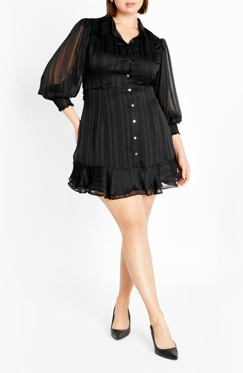 Journi Stripe Long Sleeve Shirtdress (Plus)