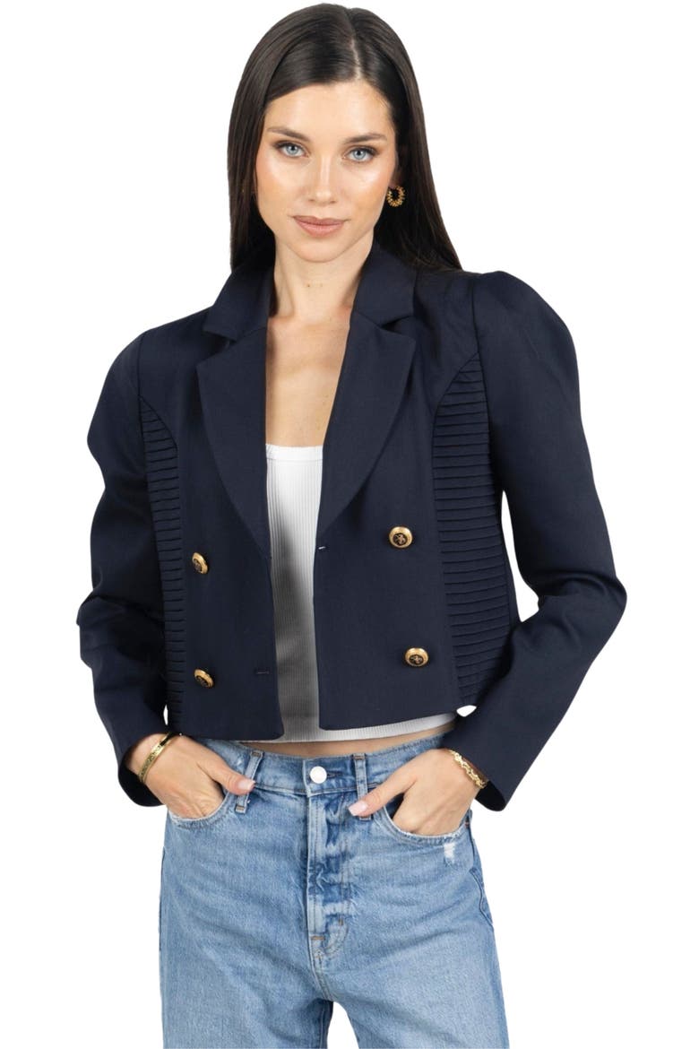 Diana Cropped Women Blazer, Alternate, color, Navy Blue