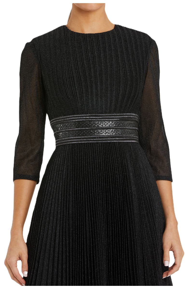 Mac Duggal Shimmering 3/4 Sleeve A-Line Midi Dress, Alternate, color, Black