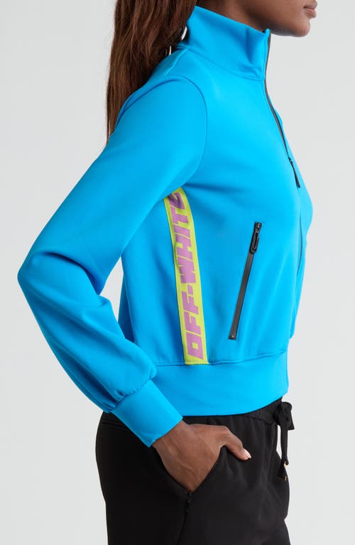 Off-white Woman Jacket In Turquoise Technical Fabric With Logo Tape In Blue