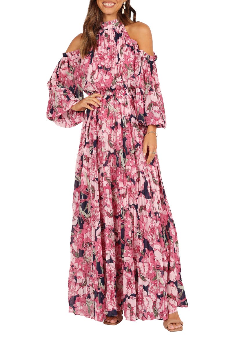 Hilary Floral Cold Shoulder Long Sleeve Maxi Dress, Main, color, PINK FLORAL
