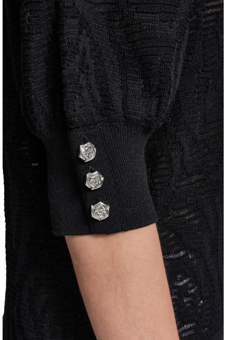 Floral Puff Sleeve Sweater, Alternate, color, BLACK