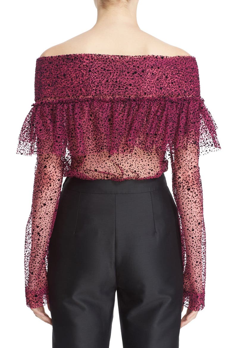 Ruffle Knot Off the Shoulder Tulle Top, Alternate, color, ULTRA PINK
