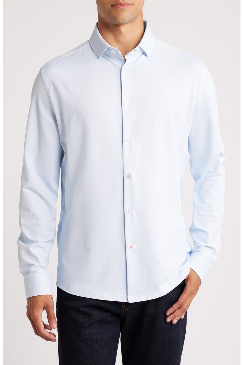 Techno Stretch Solid Performance Button-Up Shirt, Main, color, LT. BLUE