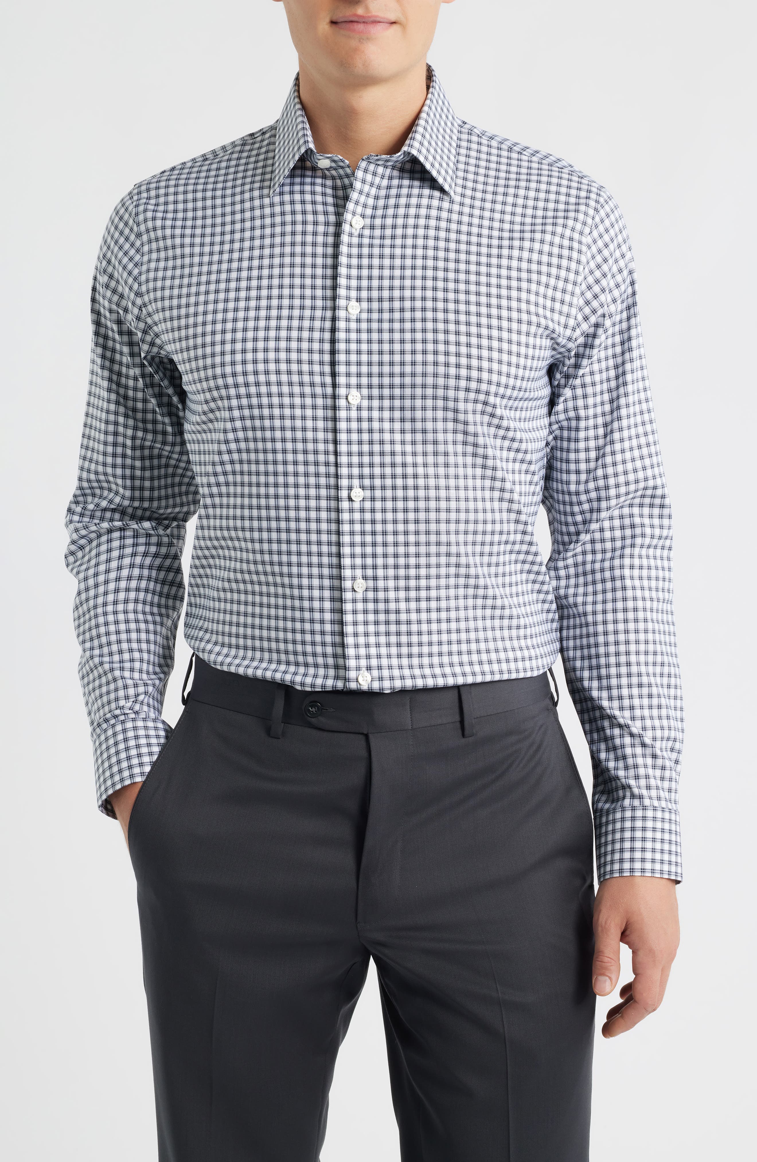 Nordstrom Trim Fit Check Premium Performance Twill Dress Shirt