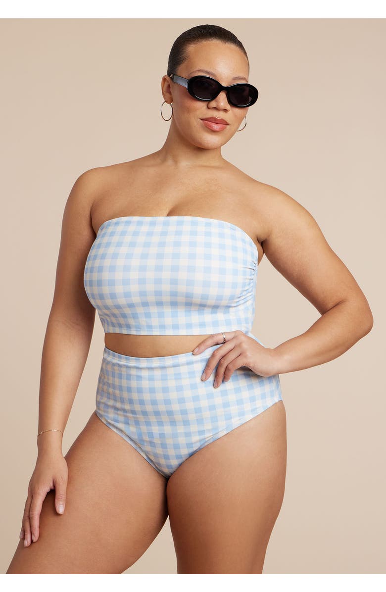 ELOQUII Strapless Tankini, Alternate, color, Skyway Gingham