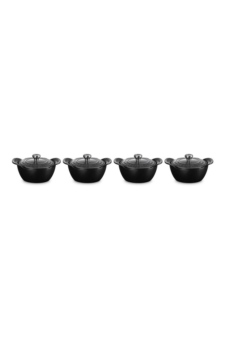 Gourmand Set of 4 1/3-Quart Enamel Cast Iron Cocotte with Lid, Main, color, MATTE BLACK