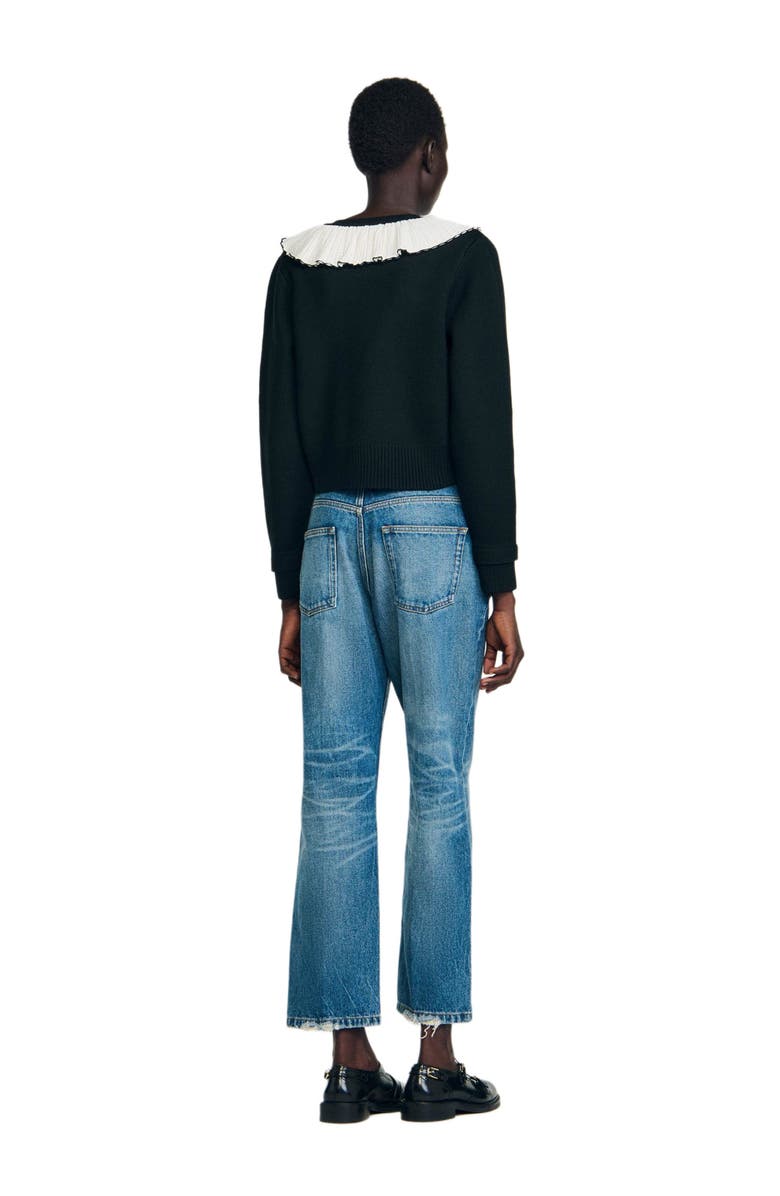 SANDRO Cardigan with contrast collar, Alternate, color, Black