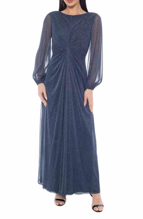 Marina Knot Front Shimmer Long Sleeve Gown