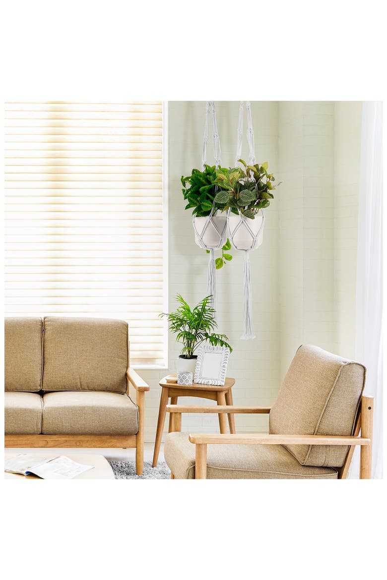 Set of 8 Macramé Plant Hangers, Alternate, color, WHITE