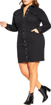 City Chic Rider Long Sleeve Denim Shirtdress