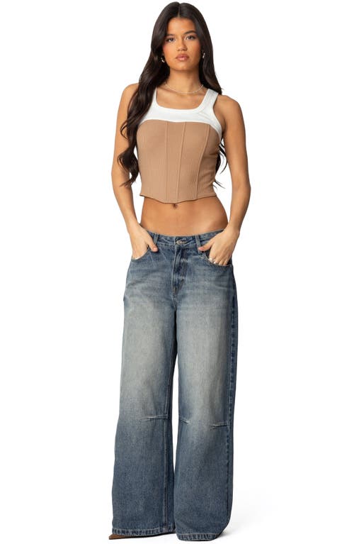Shop Edikted Ila Layered Crop Corset Tank In White-and-camel