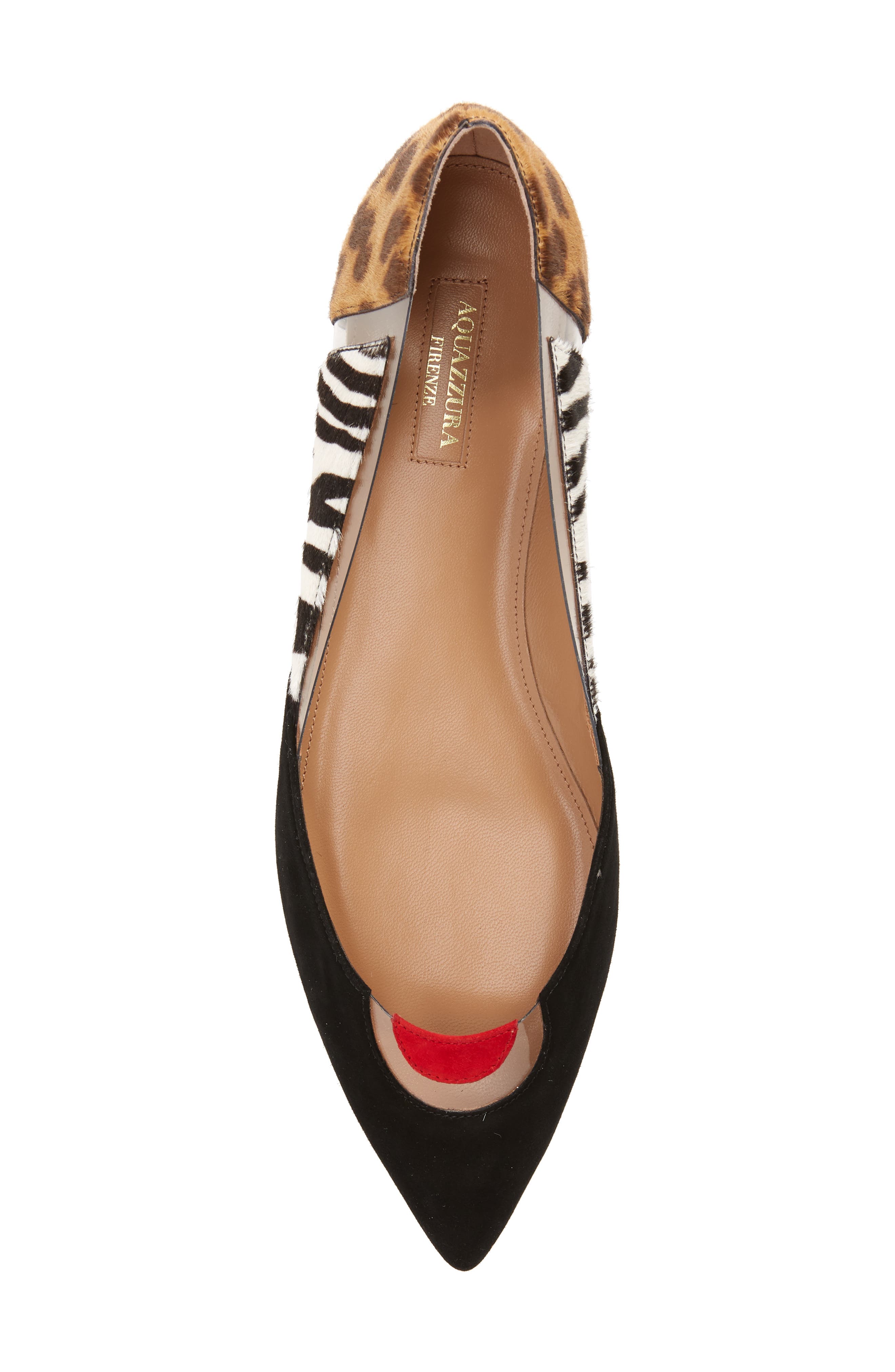 Aquazzura Fearless Animal Print Ballet Flat with Genuine Calf Hair Trim, Alternate, color, 