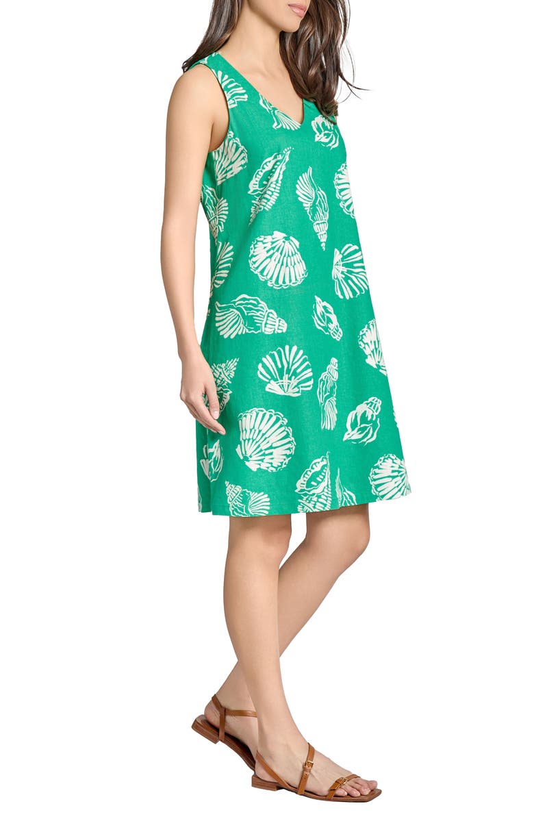 Jones New York Gina Seashell Print Linen Blend Trapeze Dress, Alternate, color, Kelly Multi