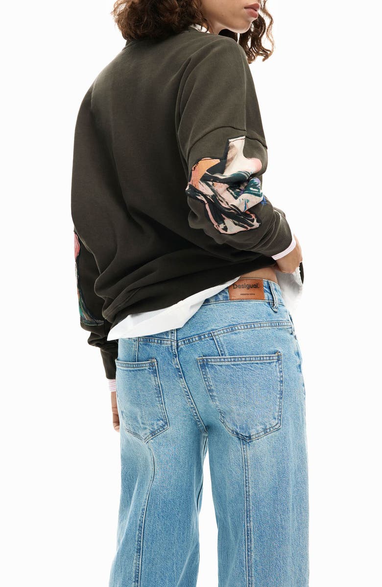 Desigual Abstract Floral Cotton Graphic Sweatshirt, Alternate, color, Dark Grey