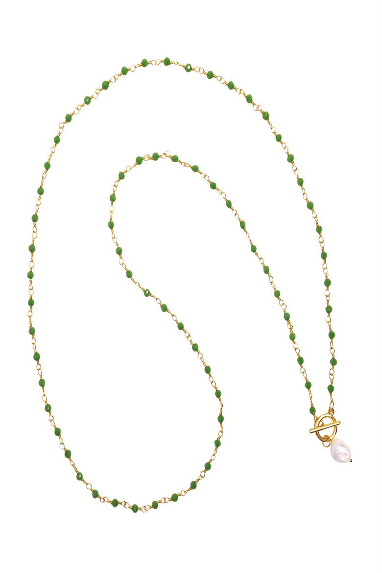 CZ Pearl Wrap Necklace, Main, color, Green