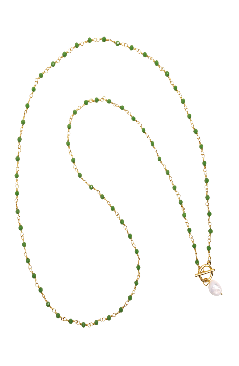 Nialaya CZ Pearl Wrap Necklace, Main, color, Green