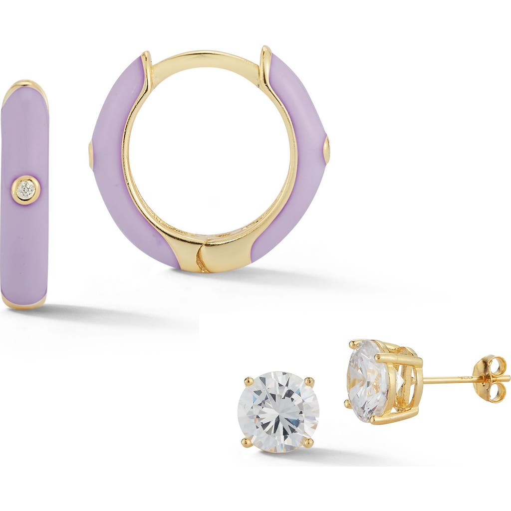 Sphera Milano 14k Over Silver Cz Set Of Huggie & Stud Earrings In Purple