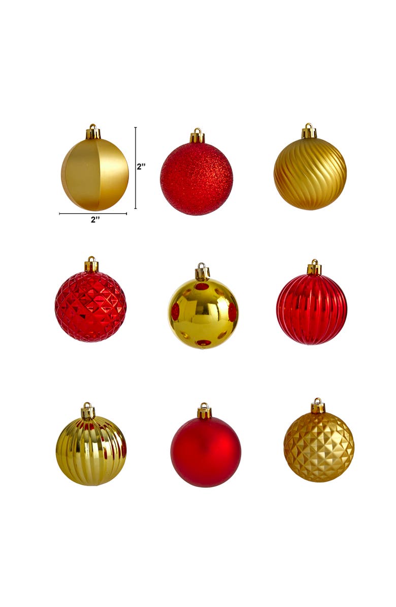 NEARLY NATURAL Holiday Shatterproof, Red, 101 Count Christmas Tree Ornament Set, 60mm, Alternate, color, Red