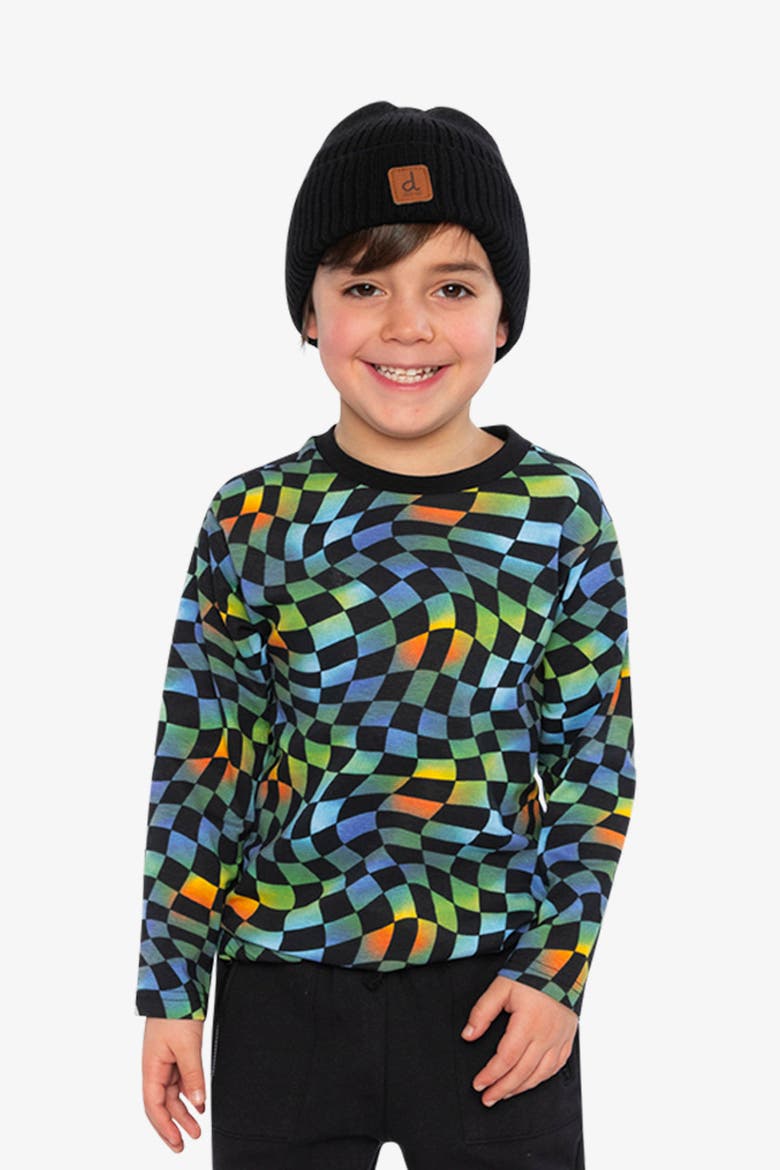 Organic Cotton Checkered Crew Neck Long Sleeve T-Shirt, Alternate, color, Blue Checkered Print