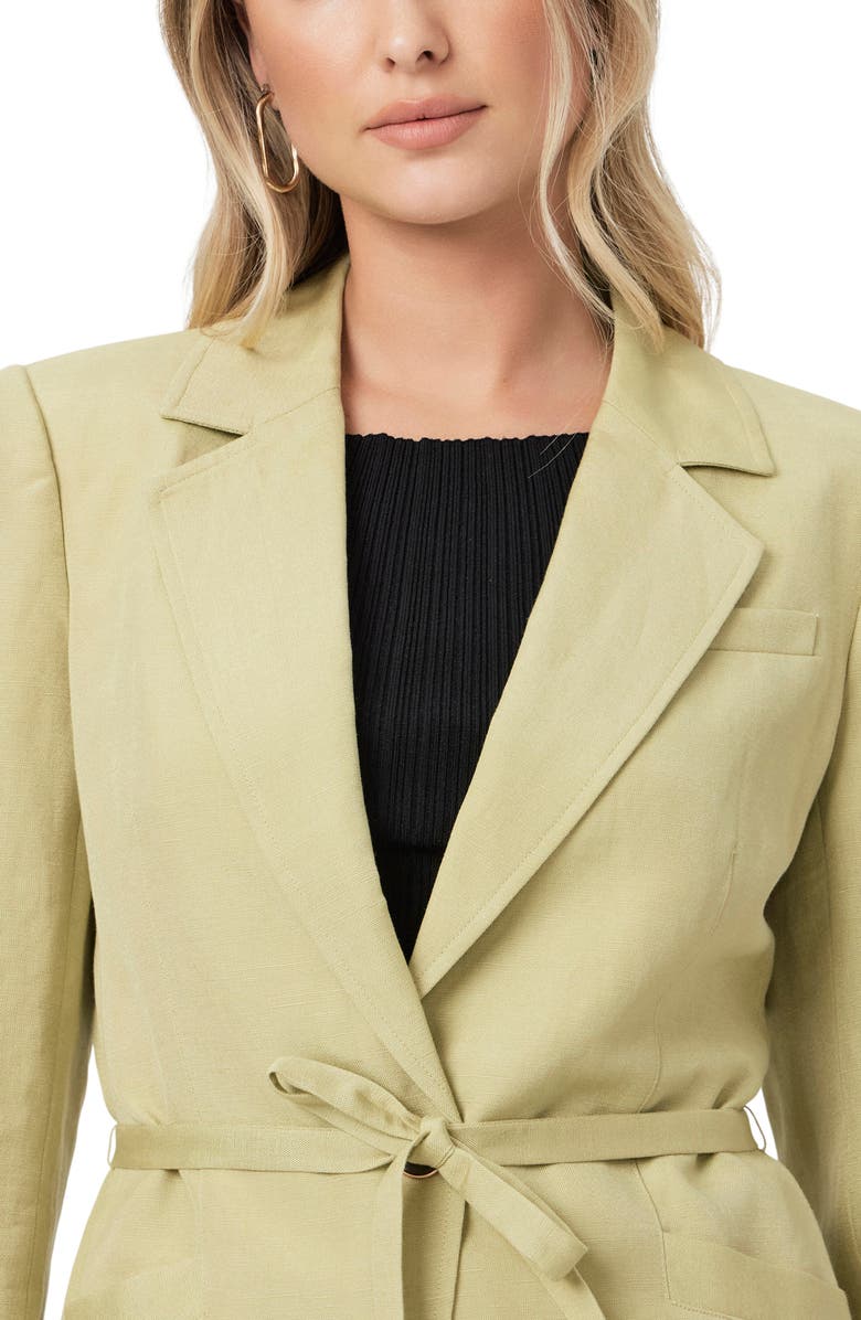 PAIGE Genova Tie Waist Linen Blend Blazer, Alternate, color, Paleolive