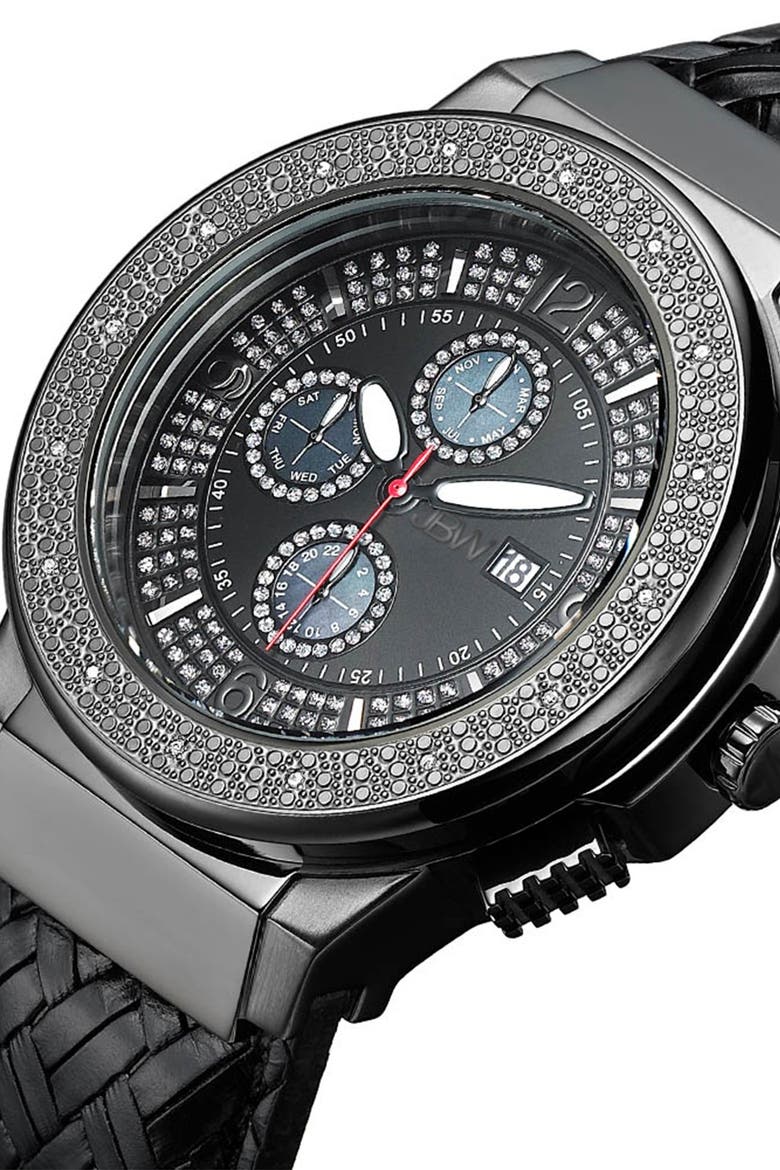s Saxon Embossed Diamond Leather Watch, 46mm - 0.16 ctw, Alternate, color, BLACK
